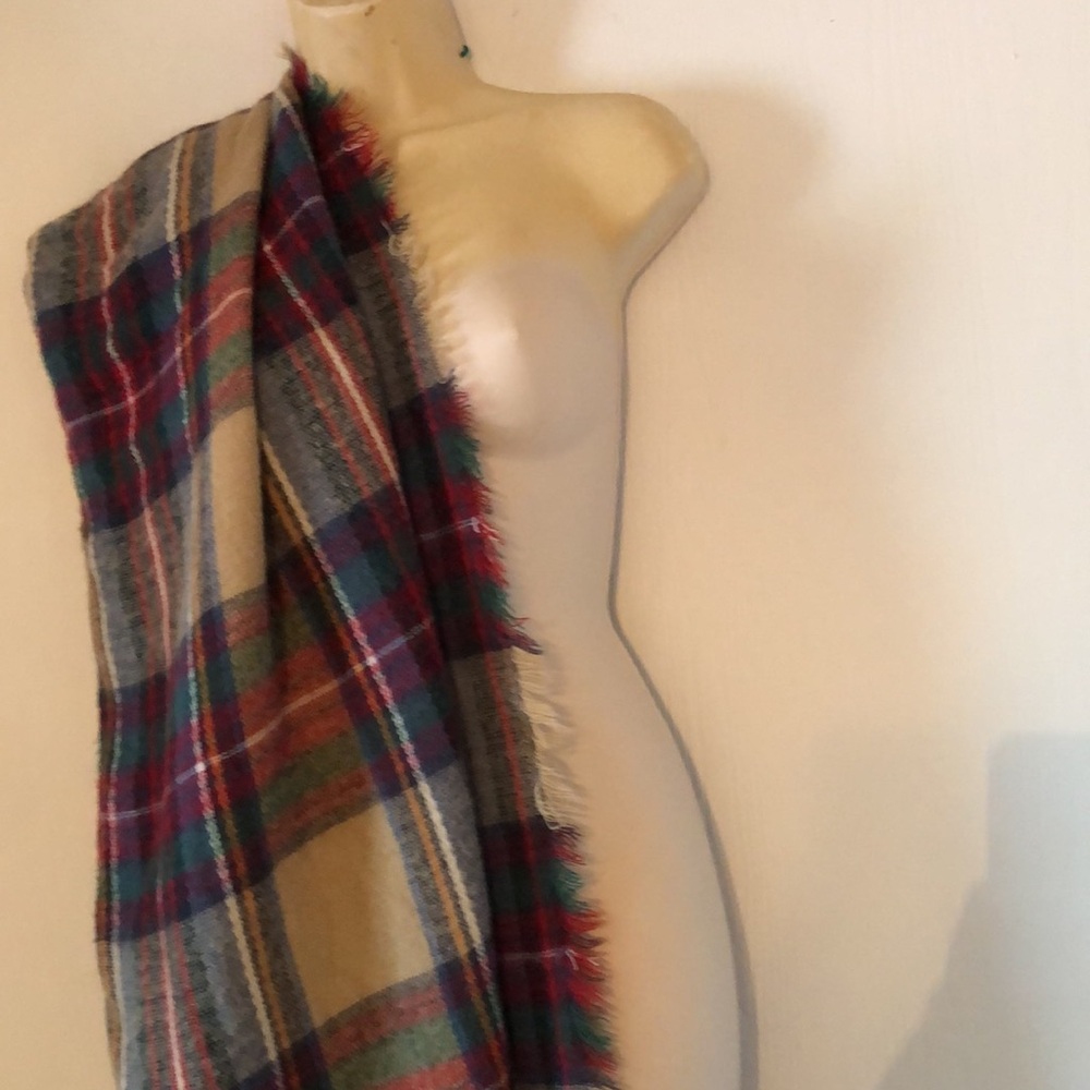 Woman’s holiday plaid acrylic scarf shawl